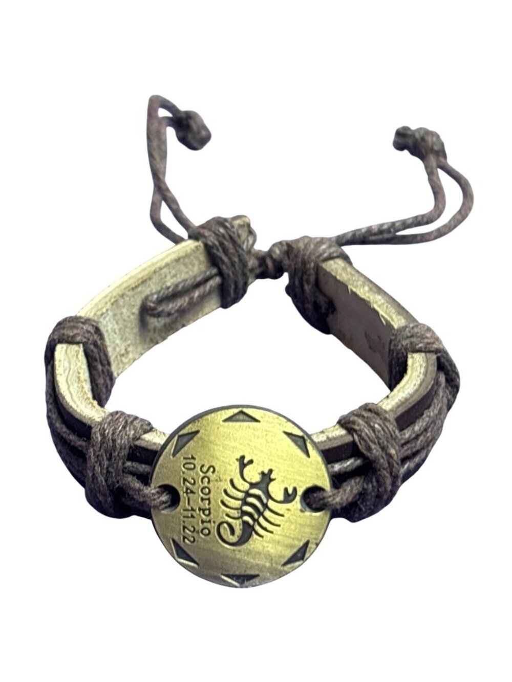 Brown Leather Cord Bracelet Goldtone Scorpio 10.24-11.22 Adjustable